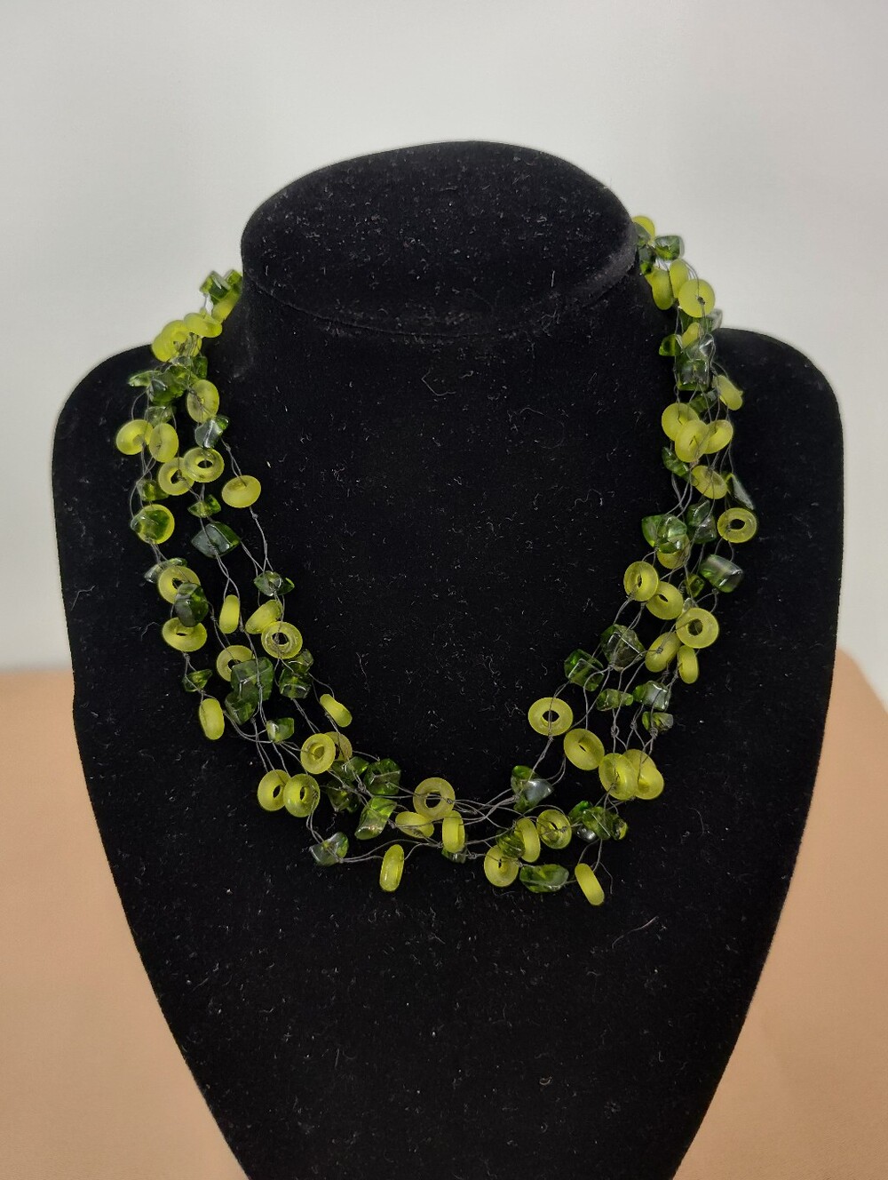 Green Beaded Multi-Strand Necklace
